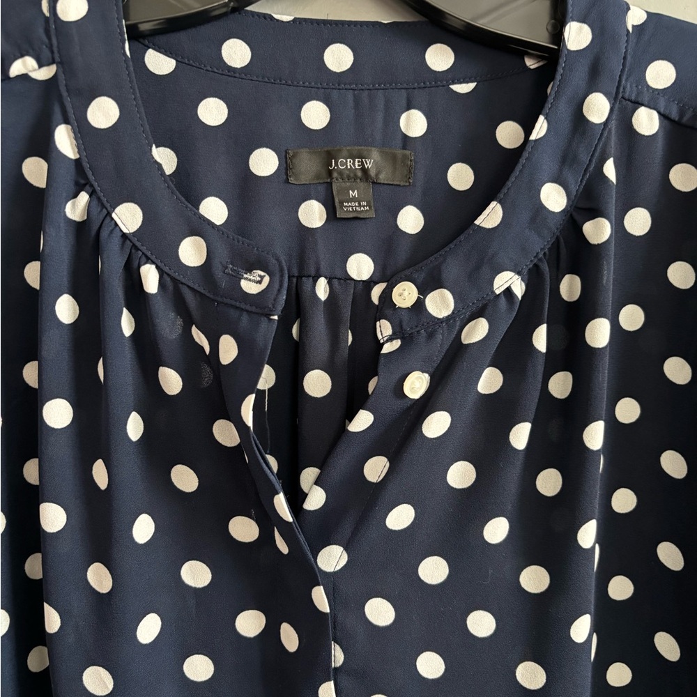 J. Crew Dark Blue Blouse with White Dots